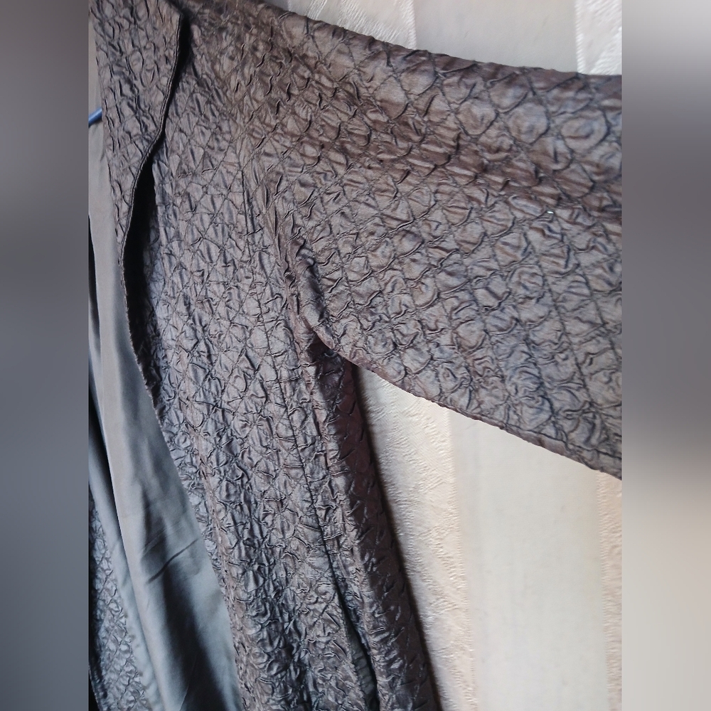 💎 Eileen Fisher 100% Silk Tussah Quilted Crinkle Jacket Brown Blazer - Picture 4 of 11